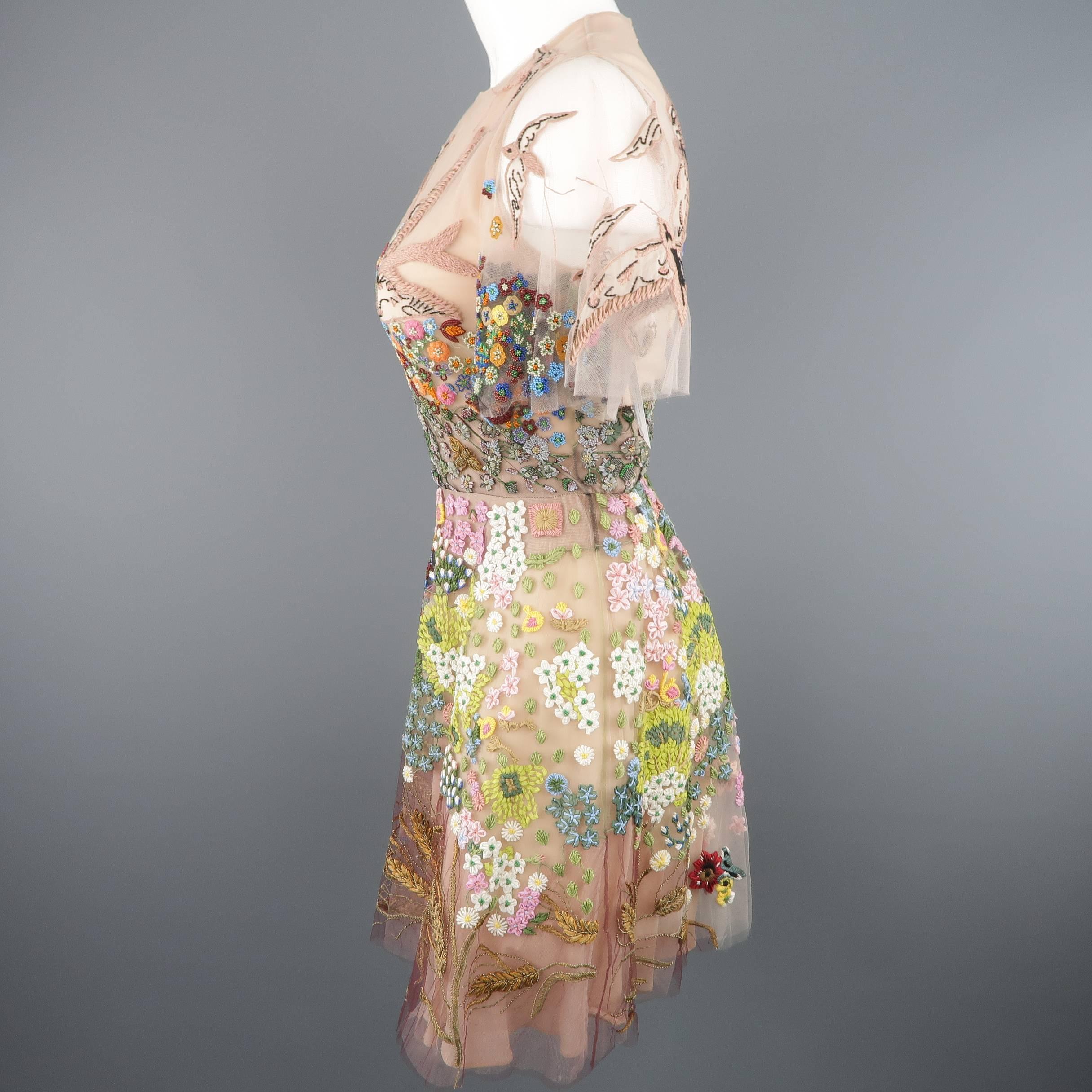 Valentino Silk Floral Bird Embroidered Cocktail Dress, Resort 2016 Runway In Good Condition In San Francisco, CA