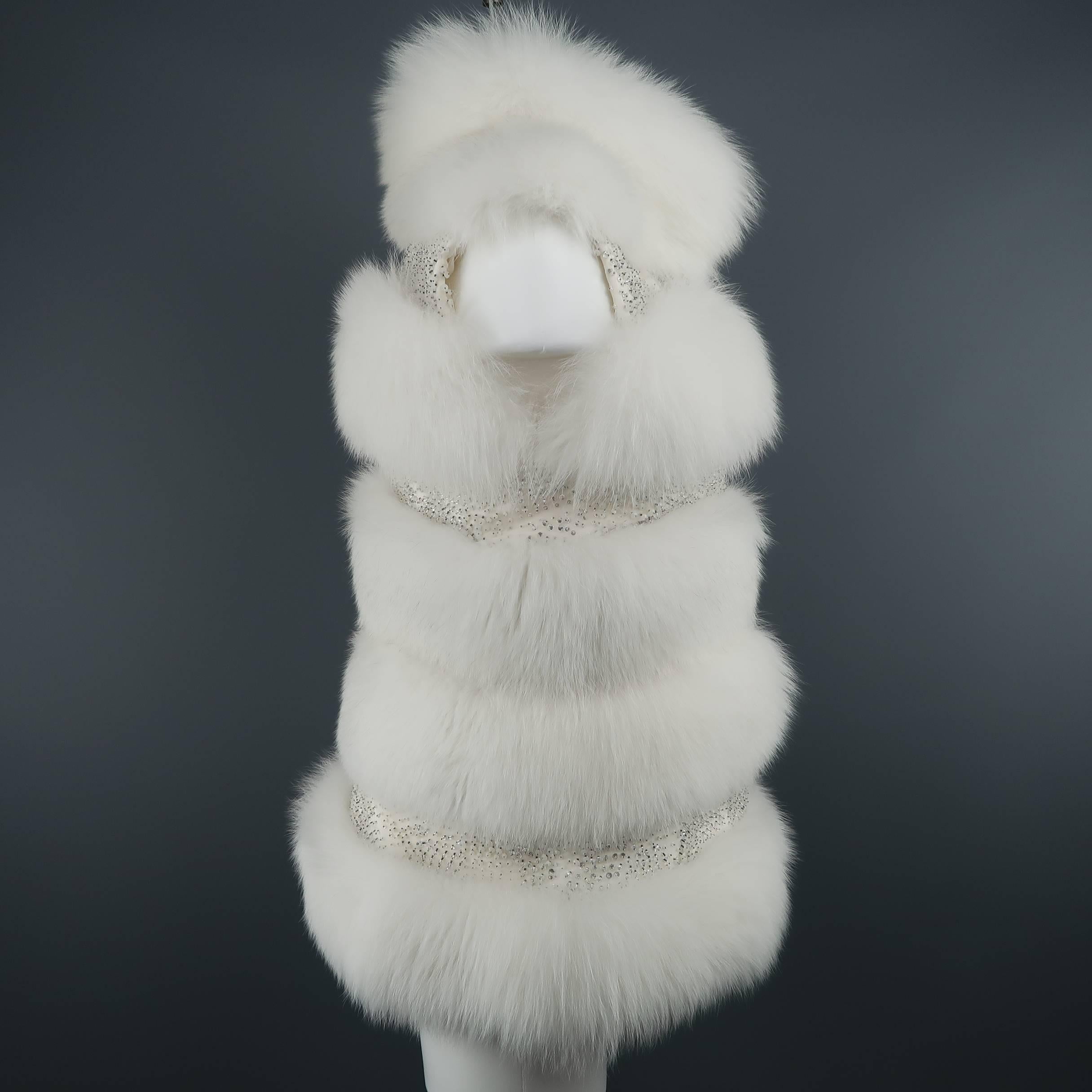 Women's Dennis Basso Beaded White Fox Fur Vest 