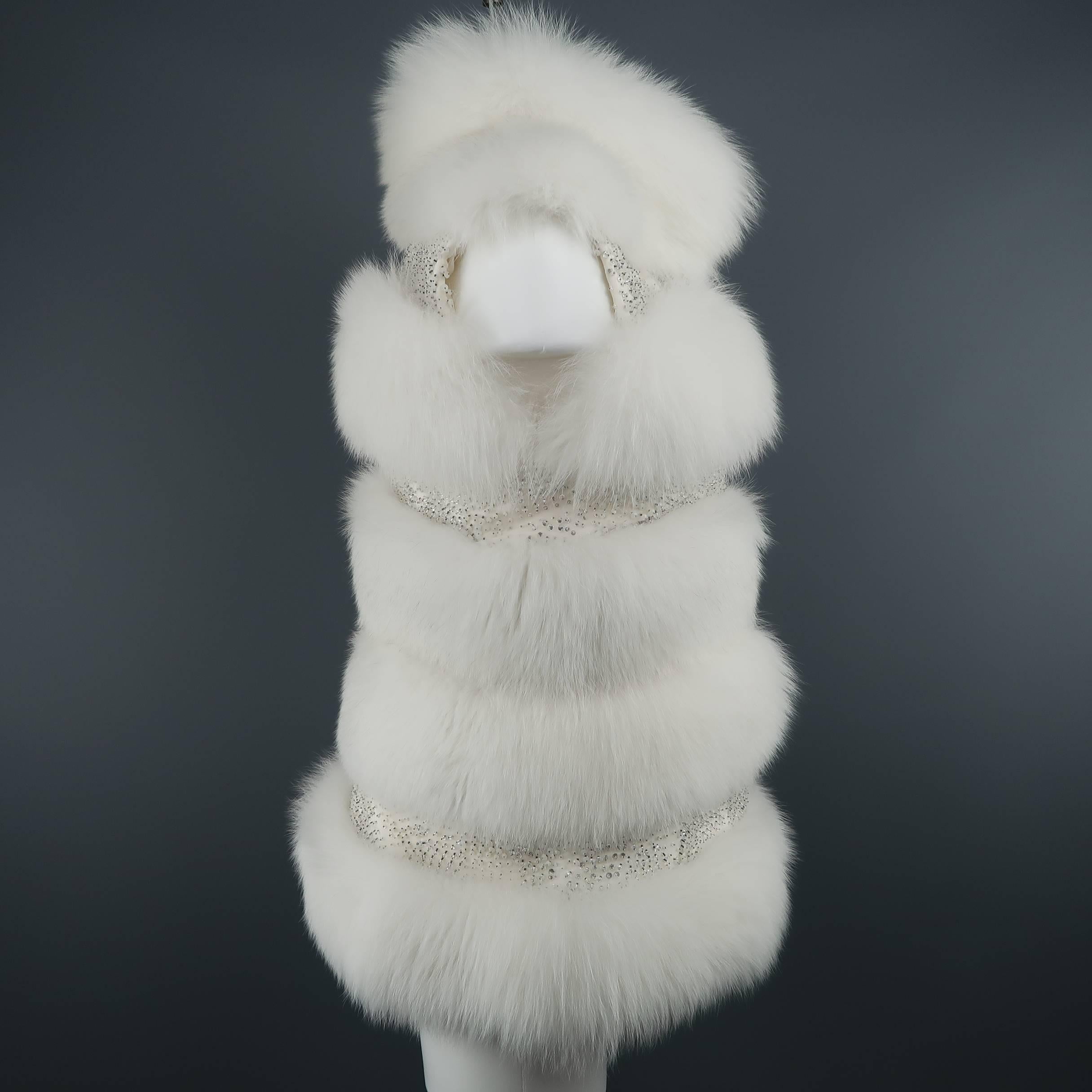 Women's Dennis Basso Beaded White Fox Fur Vest
