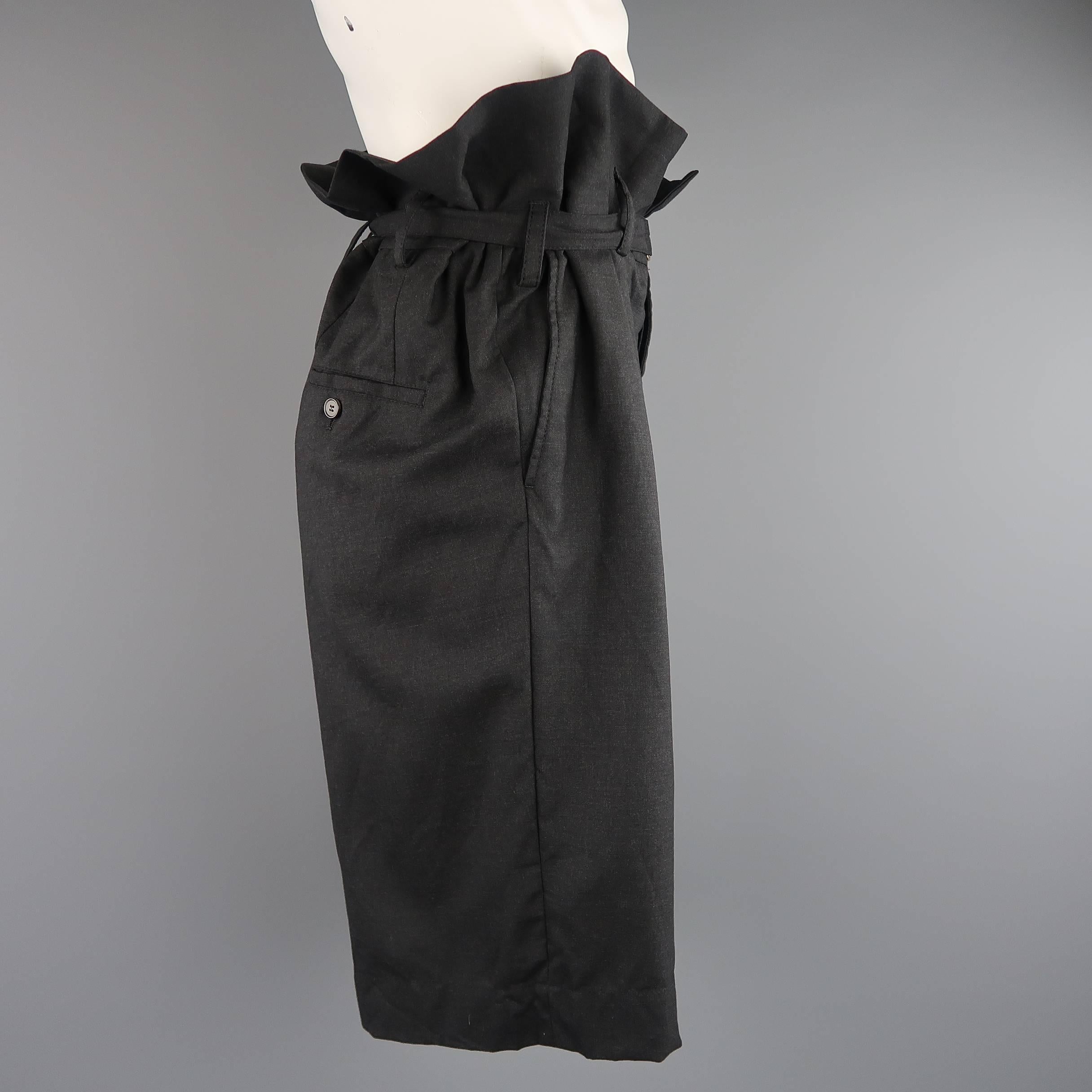 Black Men's MARNI Size 34 Charcoal Wool Oversized Gathered Waist Drop Crotch Shorts