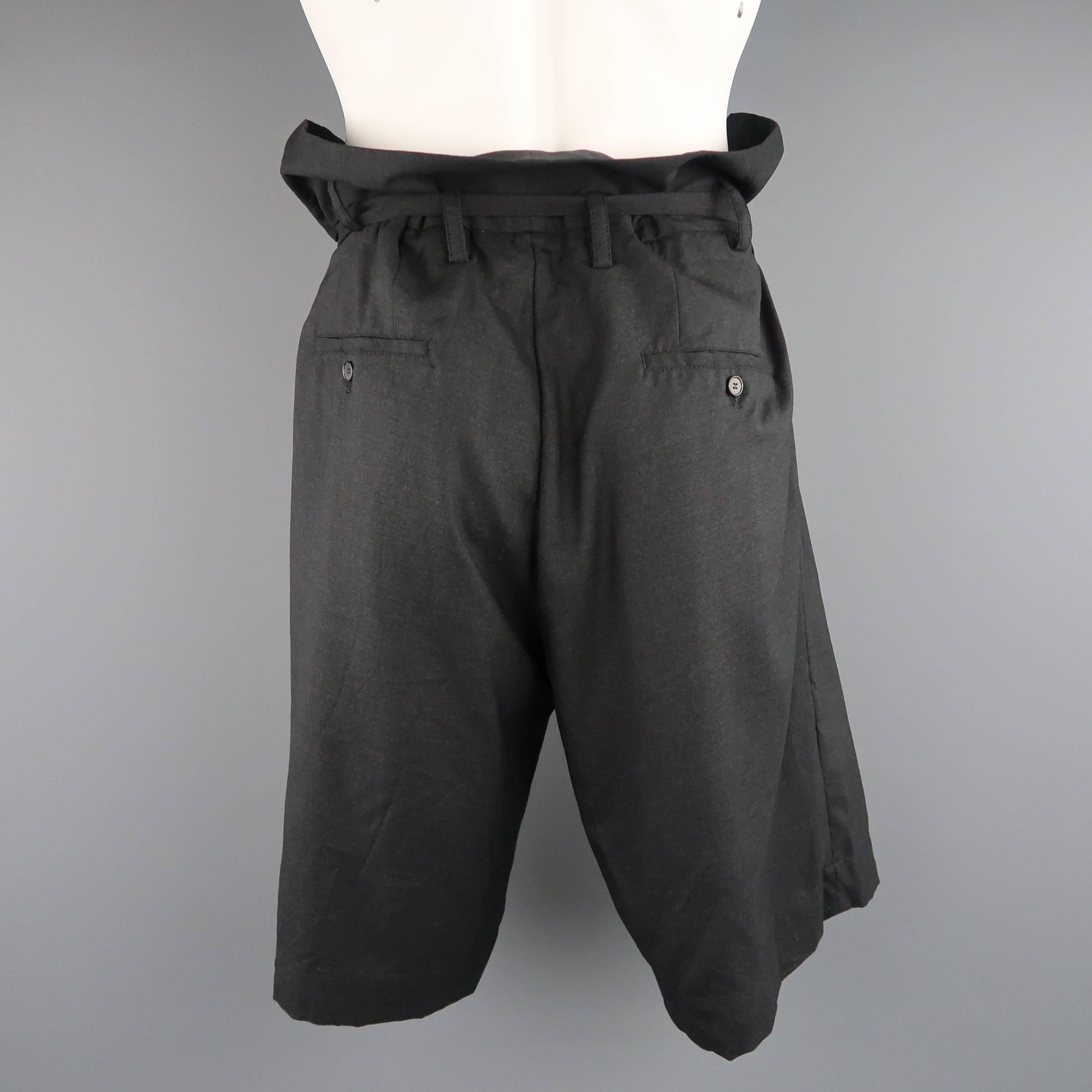 Men's MARNI Size 34 Charcoal Wool Oversized Gathered Waist Drop Crotch Shorts 1