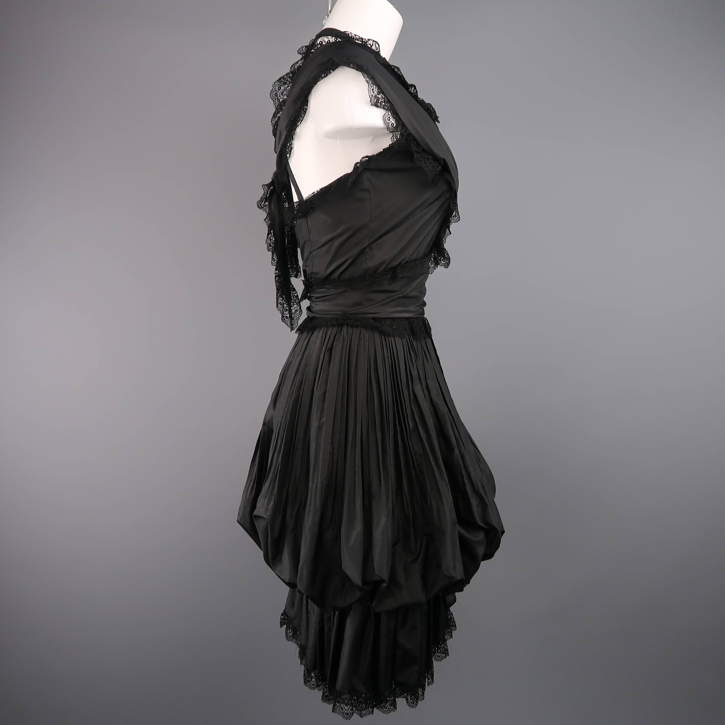 Women's CHANEL Size 6 Black Silk & Lace Pleated Bubble Skirt Cocktail Dress