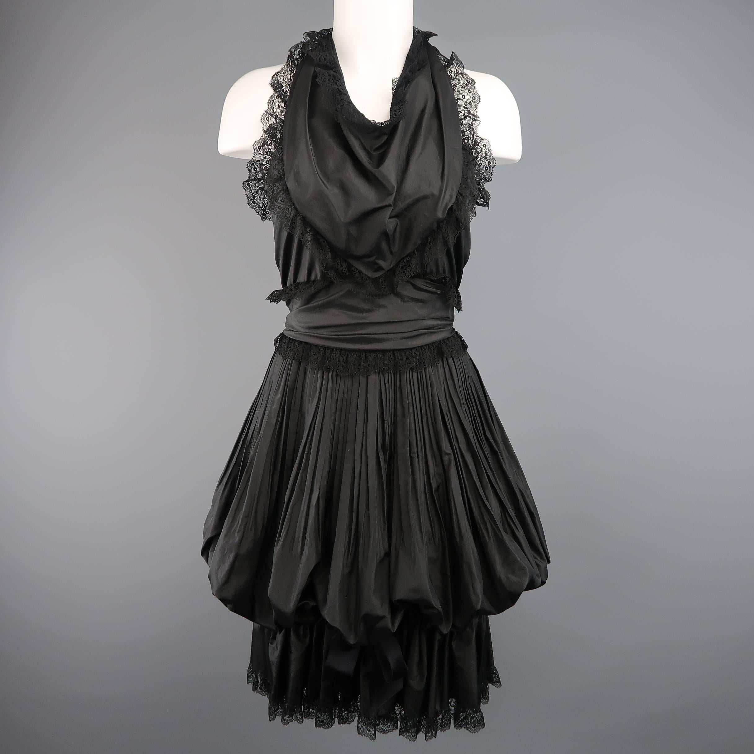 CHANEL Size 6 Black Silk & Lace Pleated Bubble Skirt Cocktail Dress 3