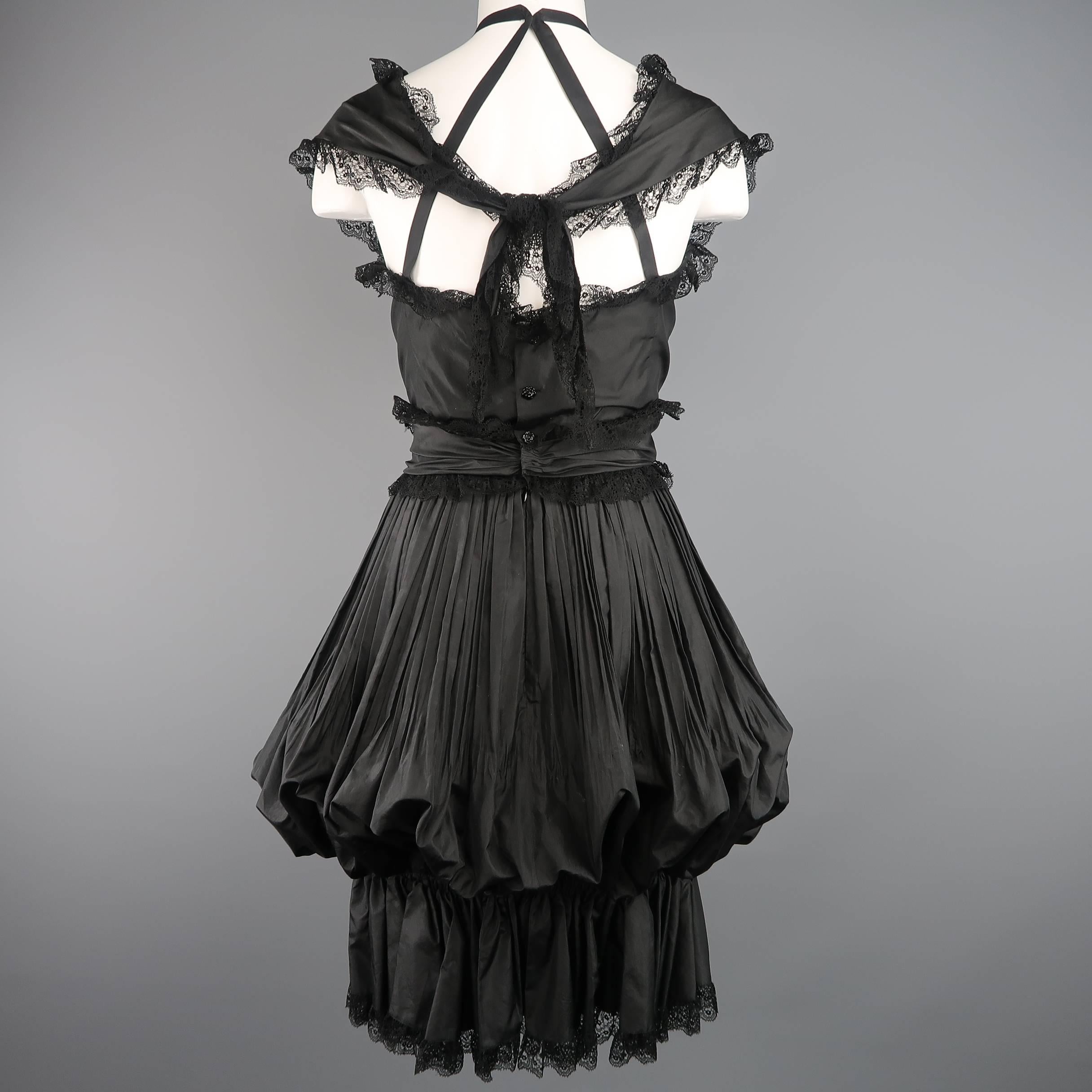 CHANEL Size 6 Black Silk & Lace Pleated Bubble Skirt Cocktail Dress 1