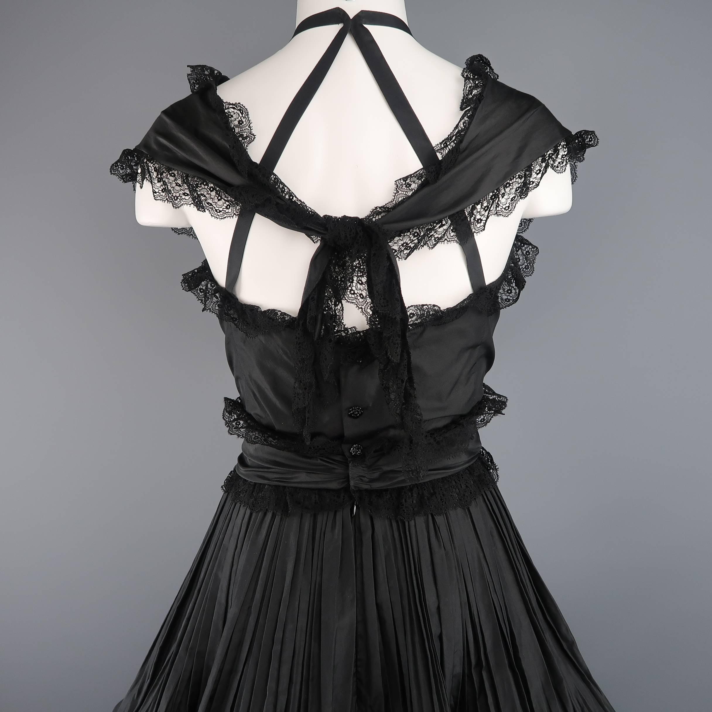 CHANEL Size 6 Black Silk & Lace Pleated Bubble Skirt Cocktail Dress 2