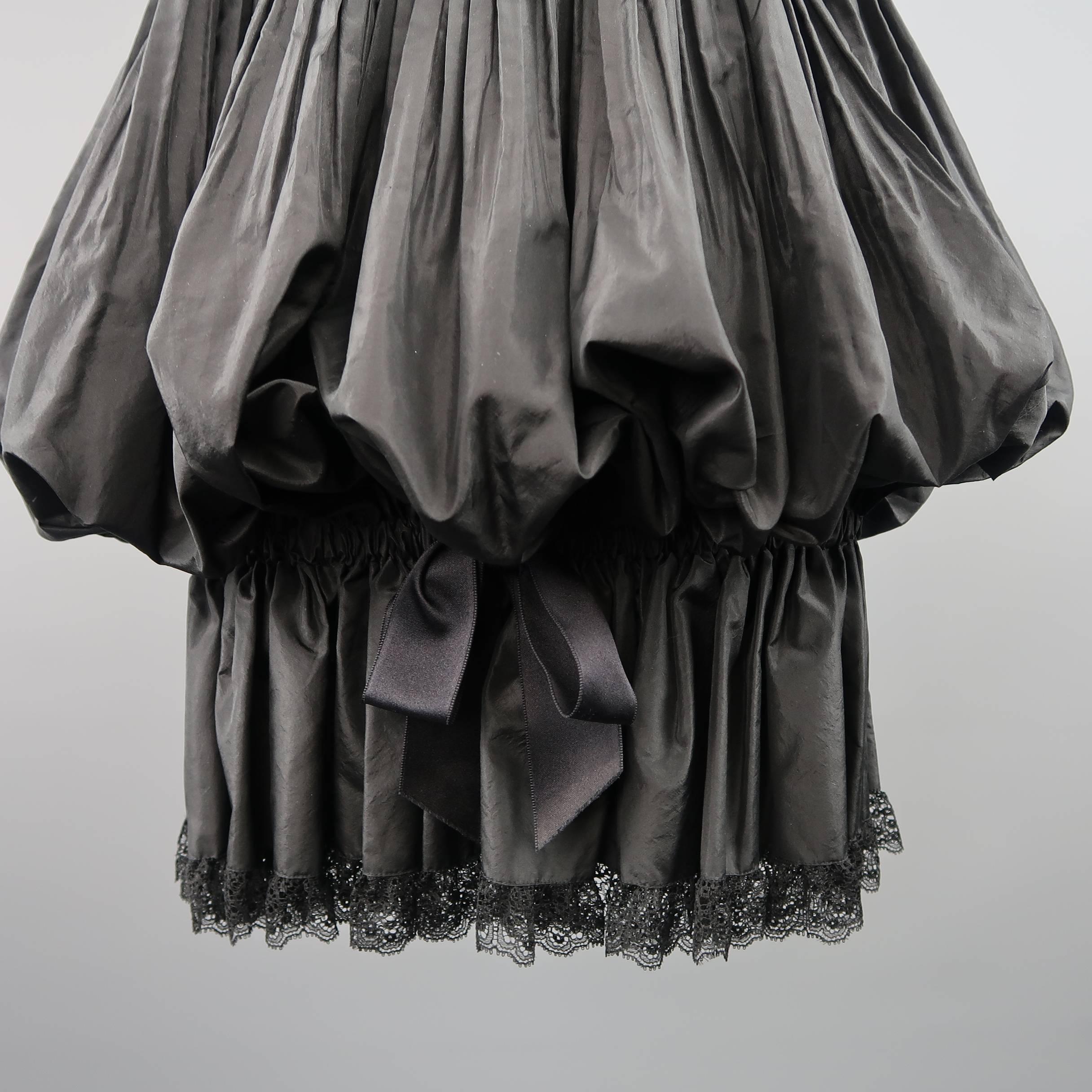 CHANEL Size 6 Black Silk & Lace Pleated Bubble Skirt Cocktail Dress In Good Condition In San Francisco, CA