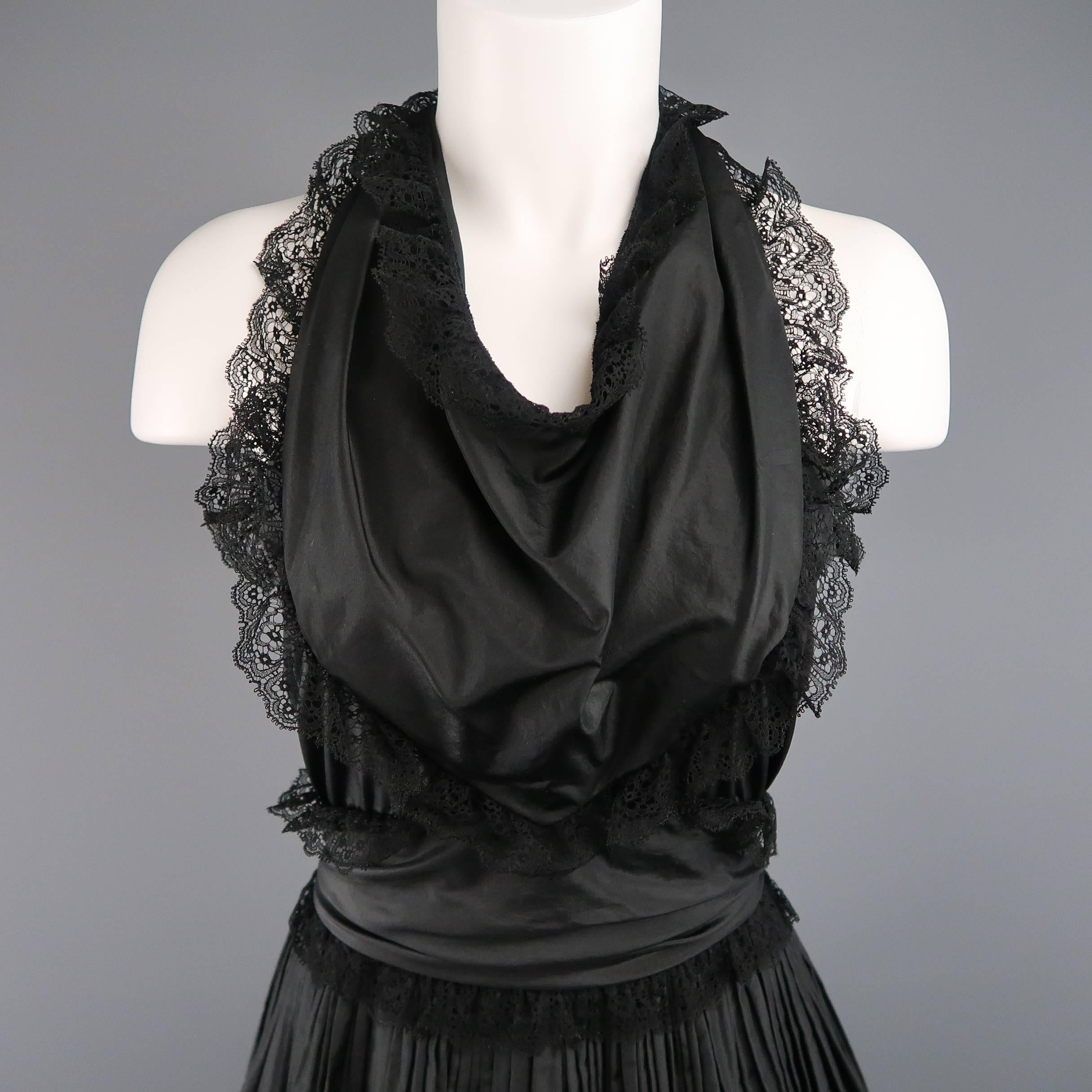 CHANEL Size 6 Black Silk & Lace Pleated Bubble Skirt Cocktail Dress 4