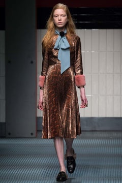 Gucci Brown Zig Zag Lurex Plissé Runway Dress, Fall 2015