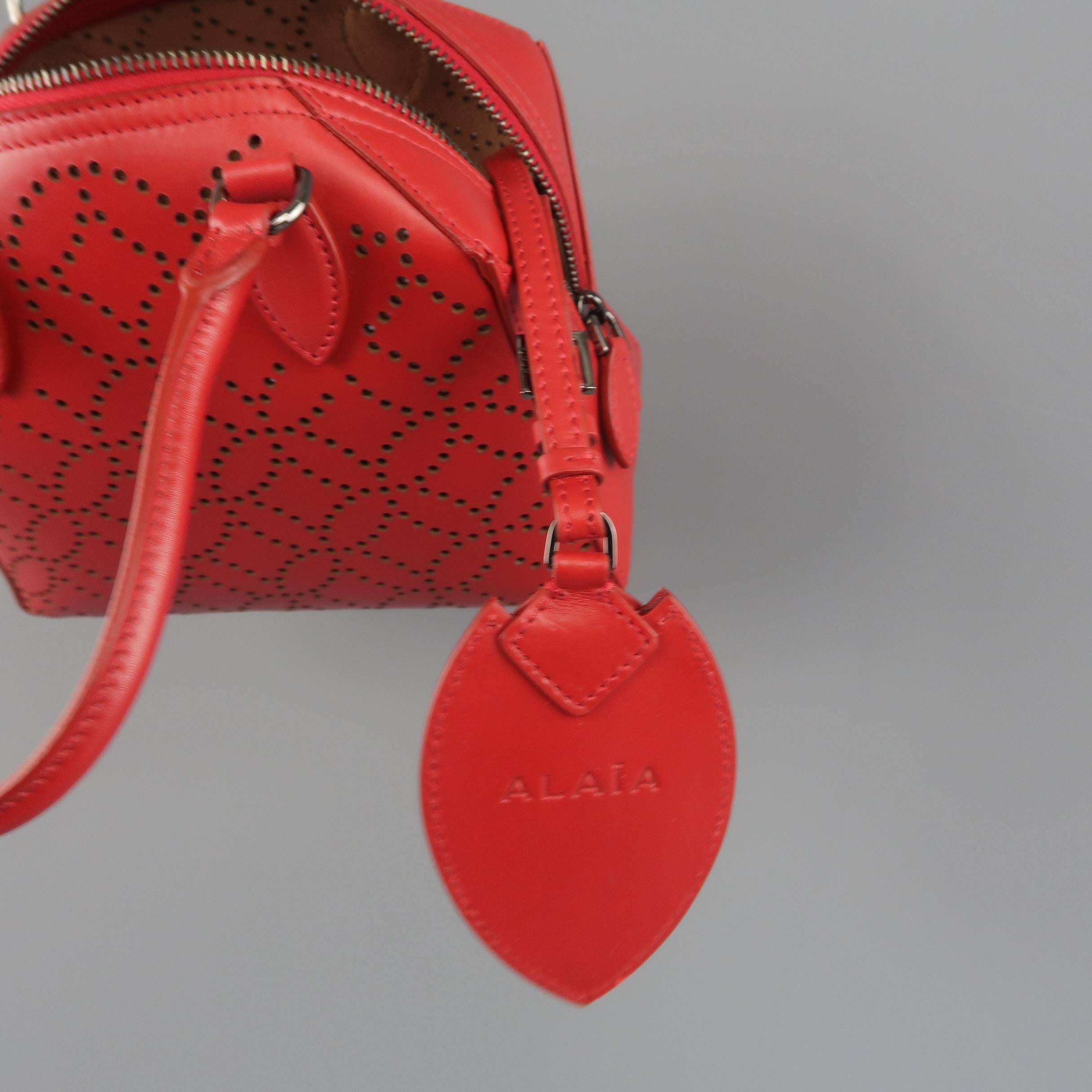 Alaia Red Perforated Leather Mini Top Handles Cross Body Handbag 8