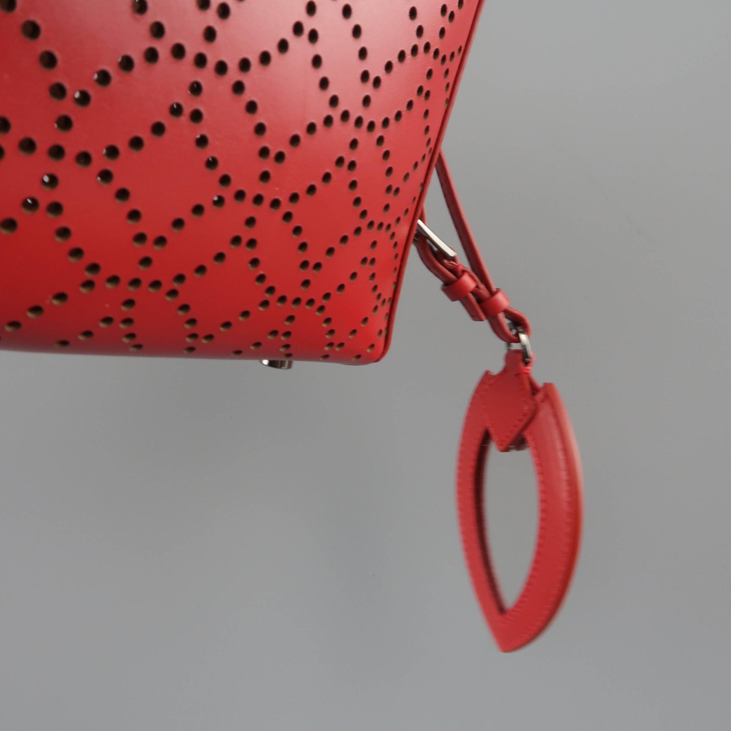 Alaia Red Perforated Leather Mini Top Handles Cross Body Handbag 9