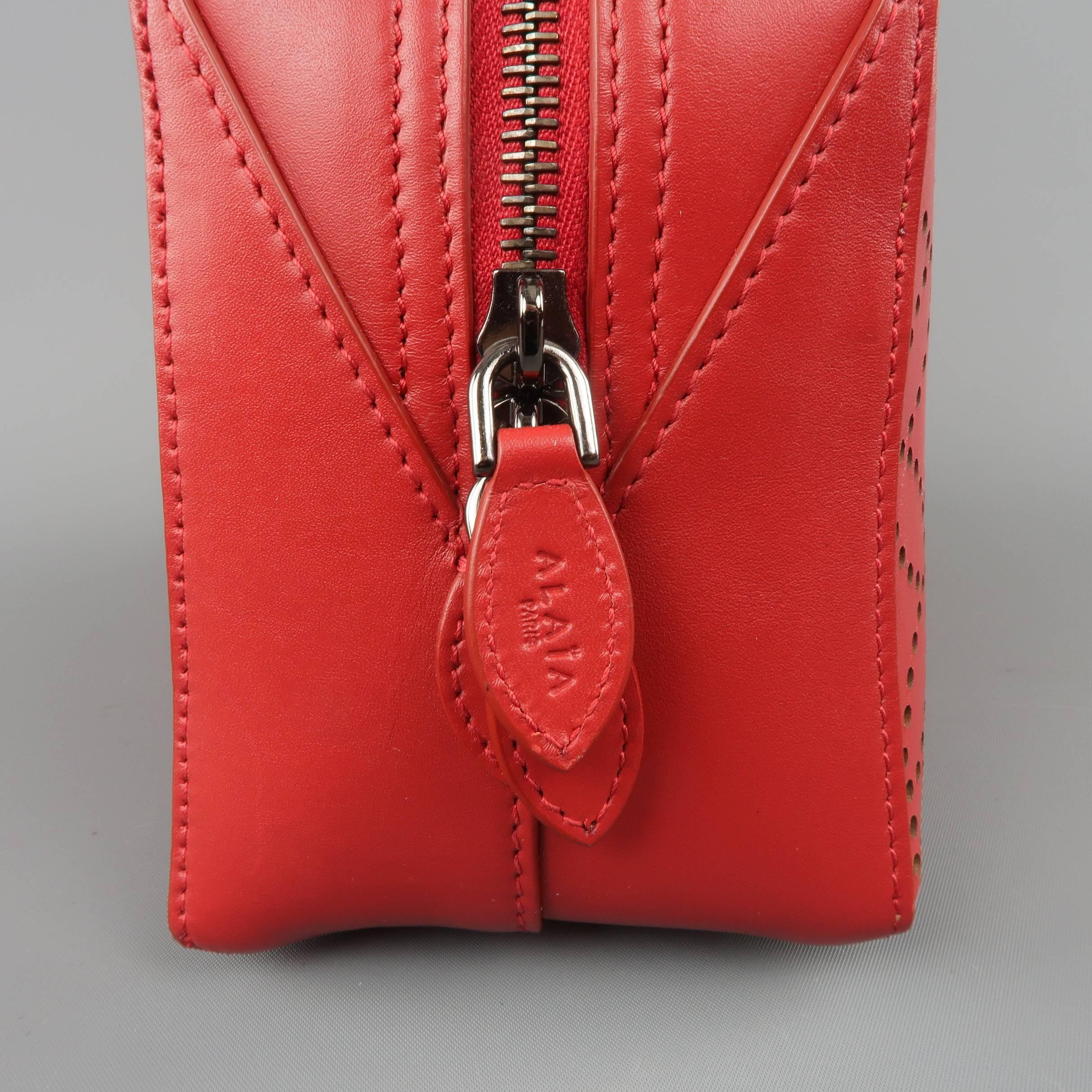 Alaia Red Perforated Leather Mini Top Handles Cross Body Handbag 1