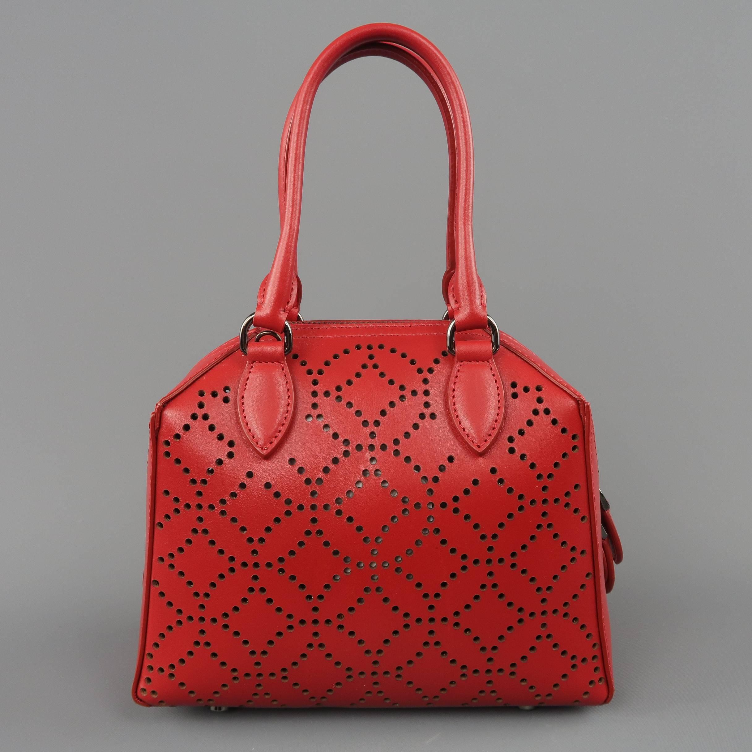 Alaia Red Perforated Leather Mini Top Handles Cross Body Handbag 2