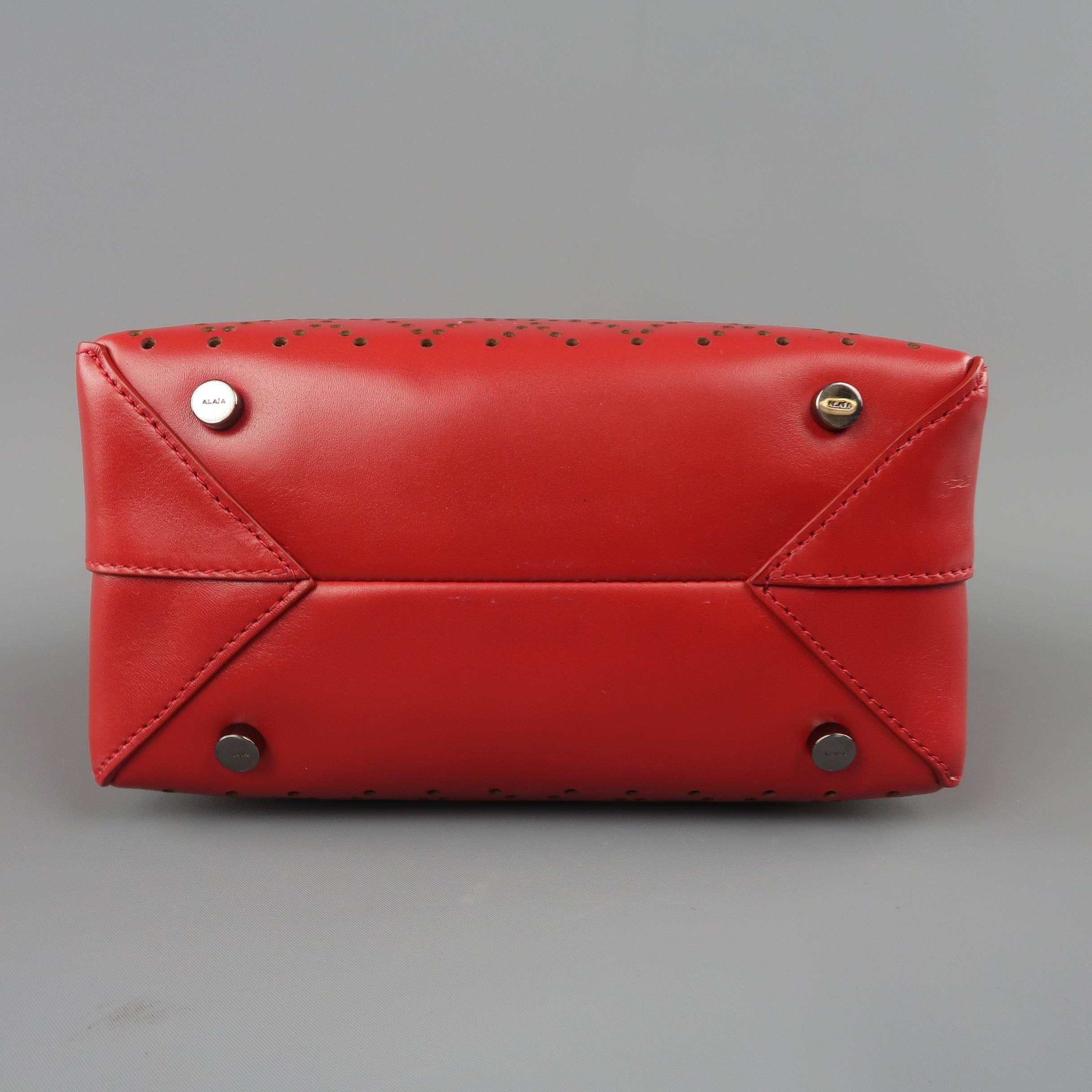 Alaia Red Perforated Leather Mini Top Handles Cross Body Handbag 4