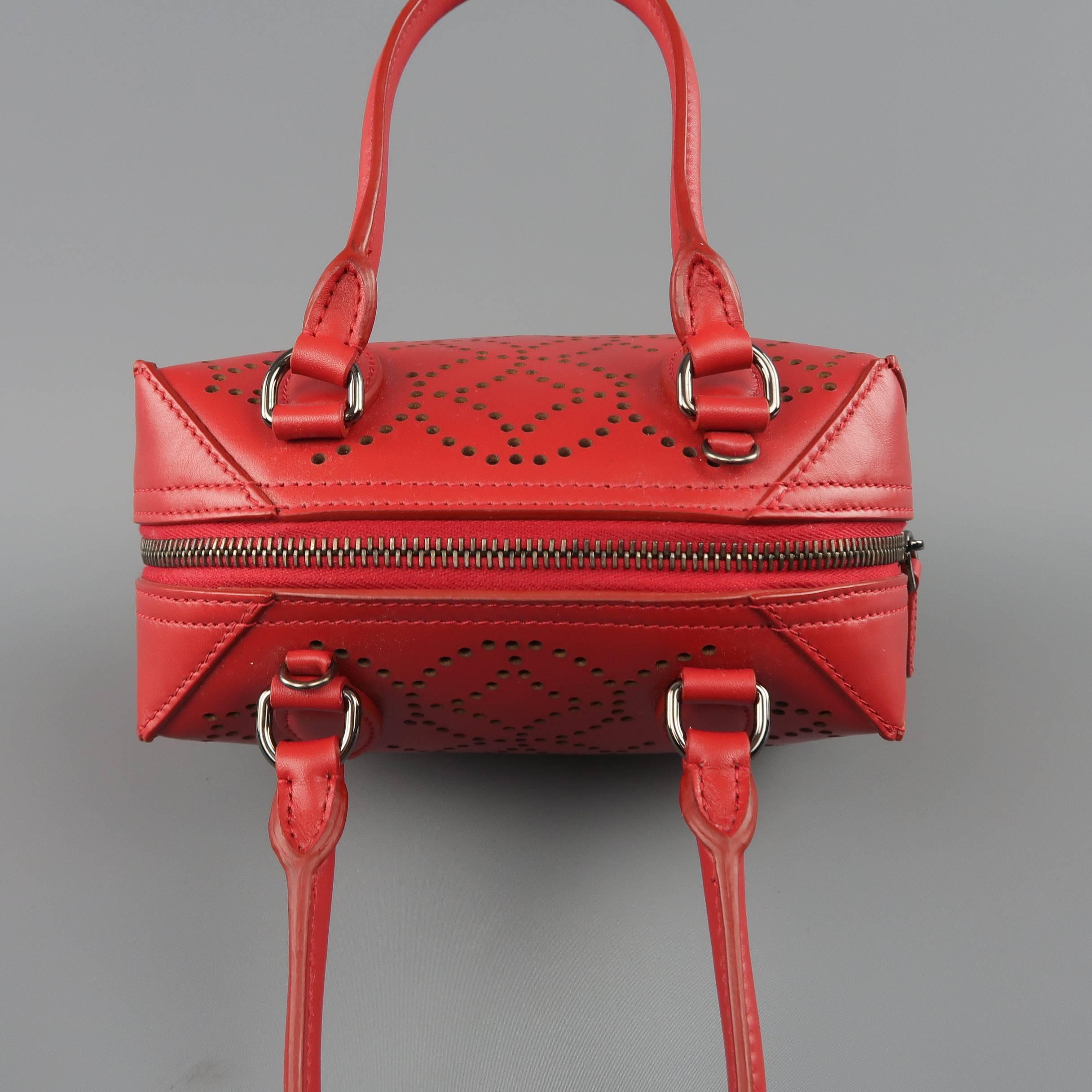 Alaia Red Perforated Leather Mini Top Handles Cross Body Handbag 6