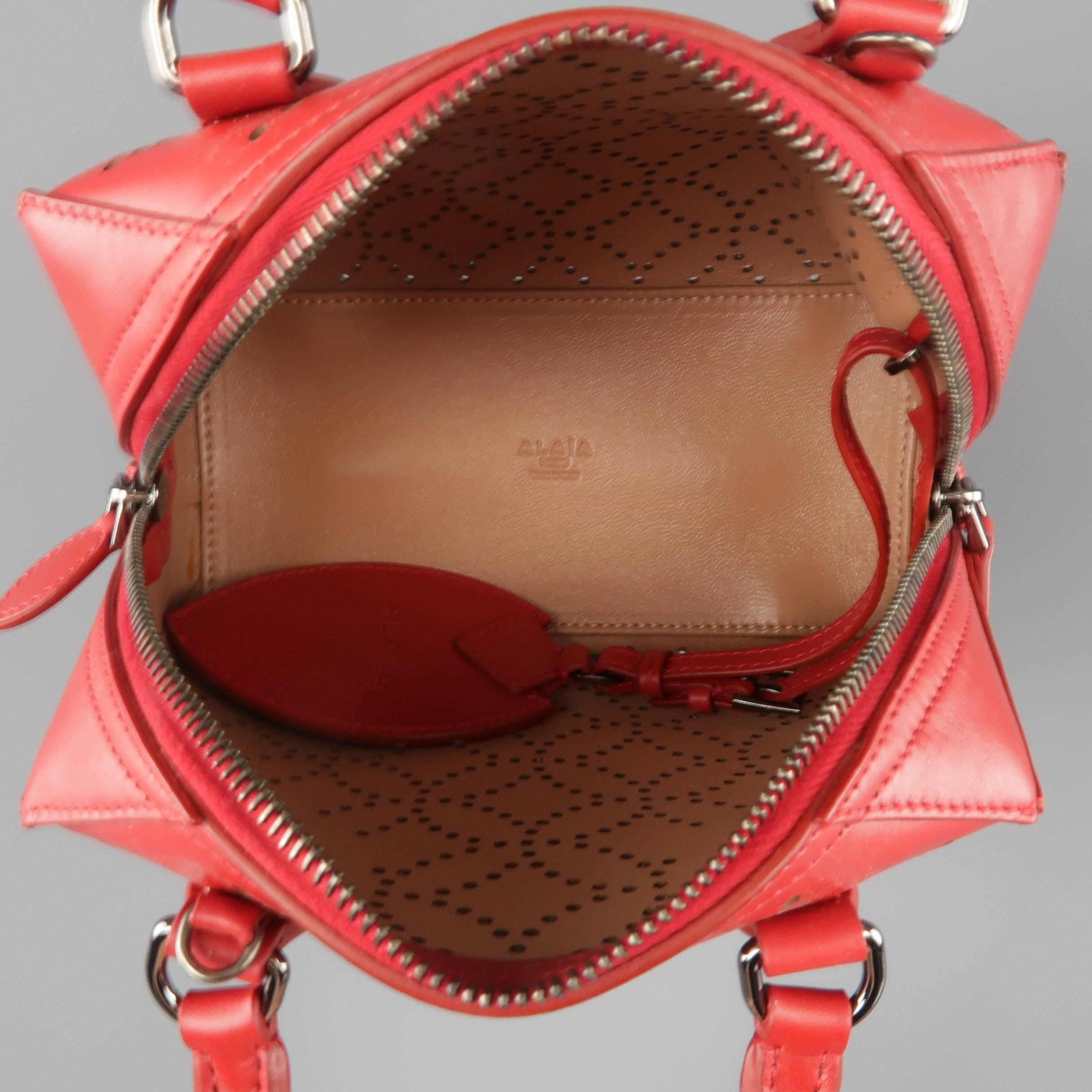 Alaia Red Perforated Leather Mini Top Handles Cross Body Handbag 7