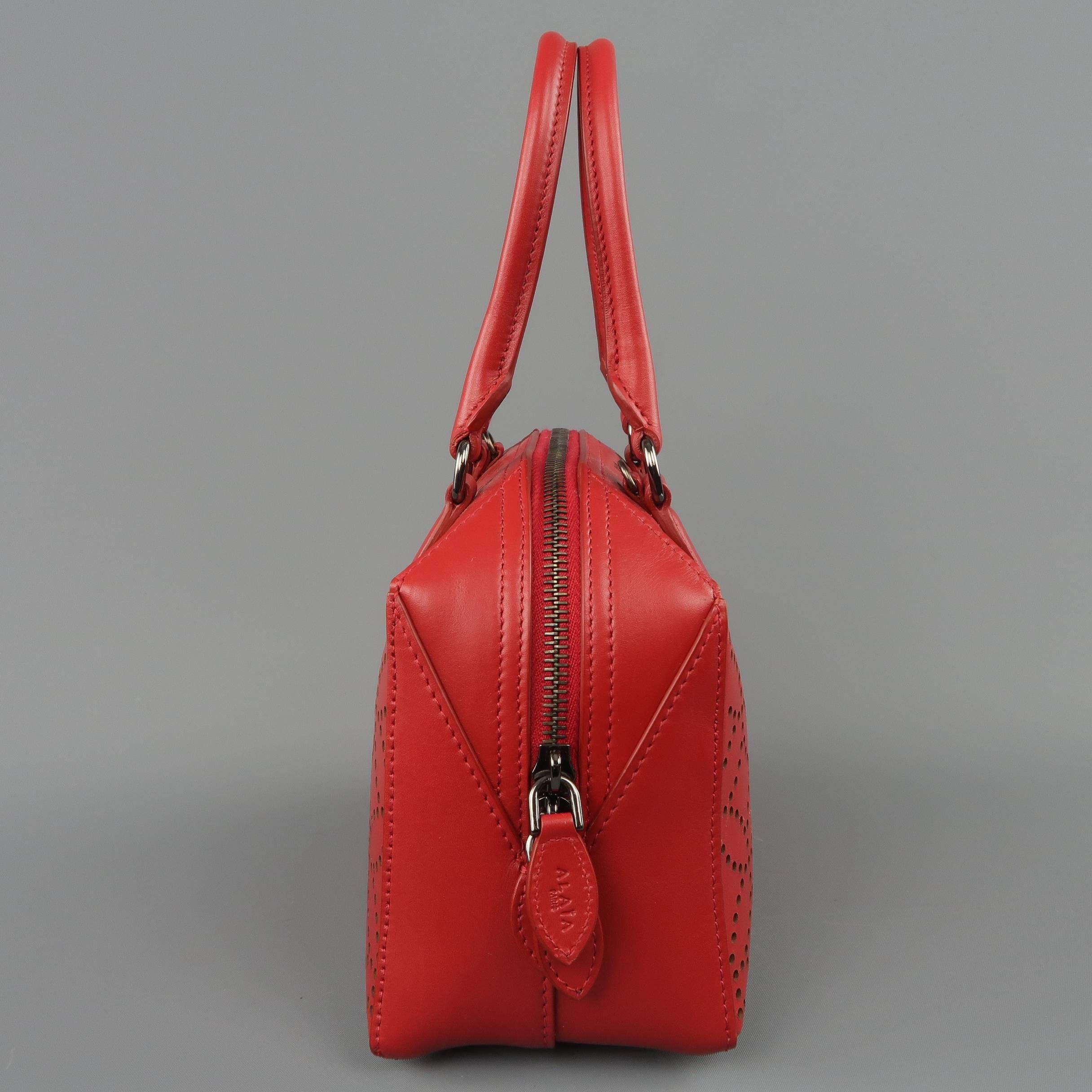 Women's Alaia Red Perforated Leather Mini Top Handles Cross Body Handbag