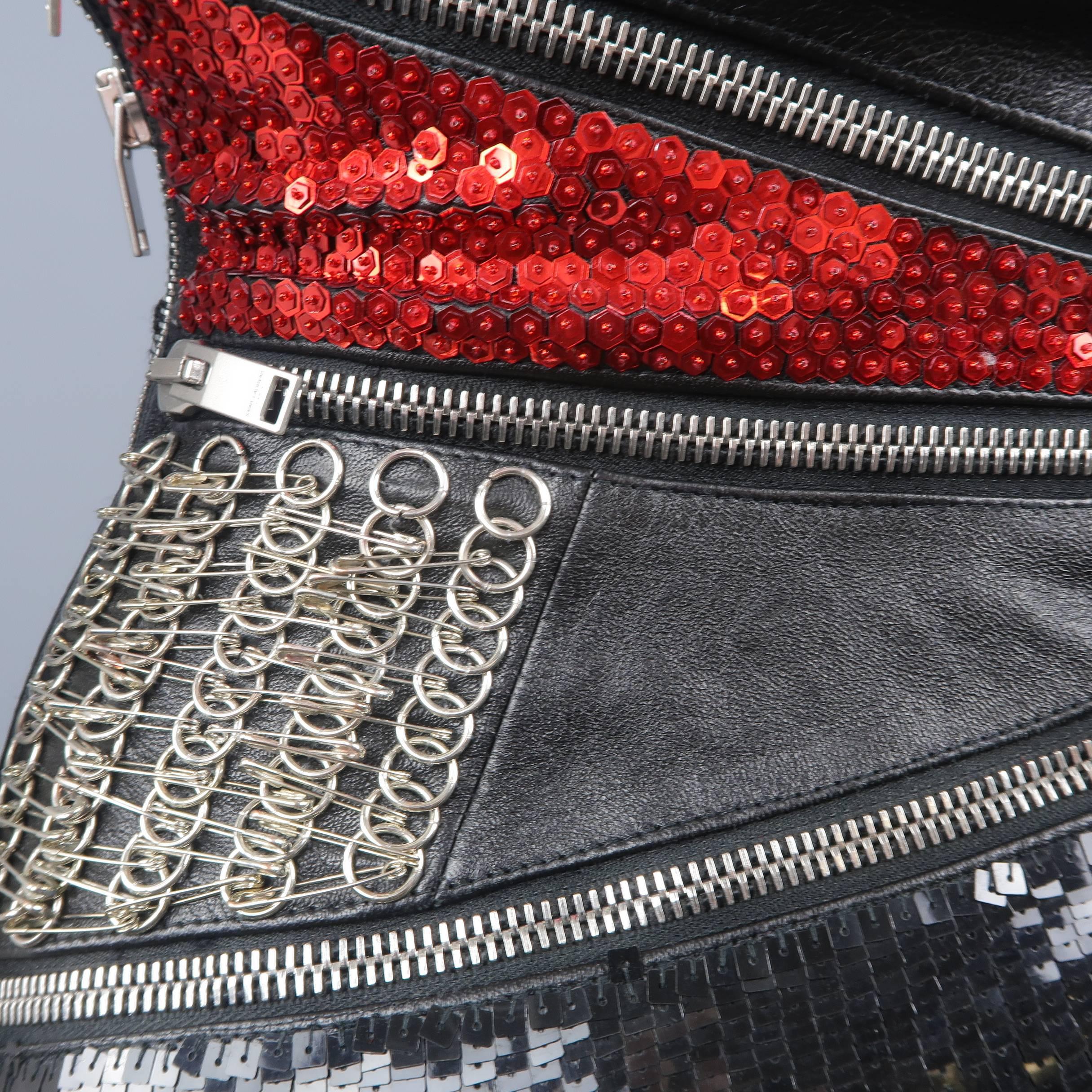 Saint Laurent Black Mixed Materials Leather Zip Bustier Cocktail Dress 9