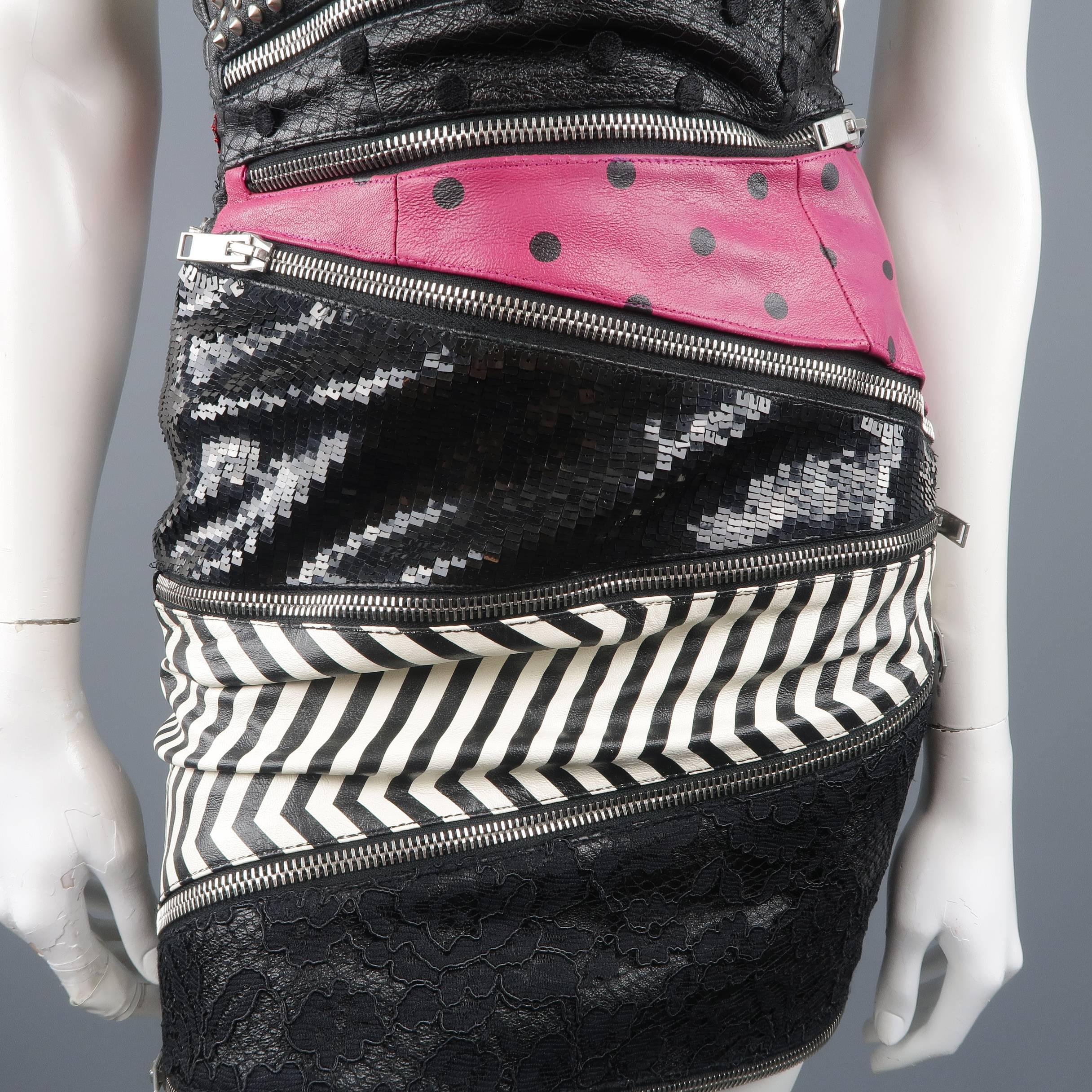 Saint Laurent Black Mixed Materials Leather Zip Bustier Cocktail Dress 3