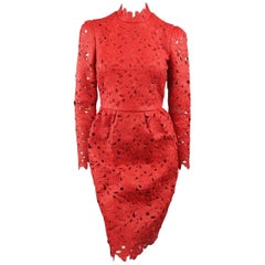 Valentino 50th Anniversary Red Leather laser-Cut Flower Cocktail Dress