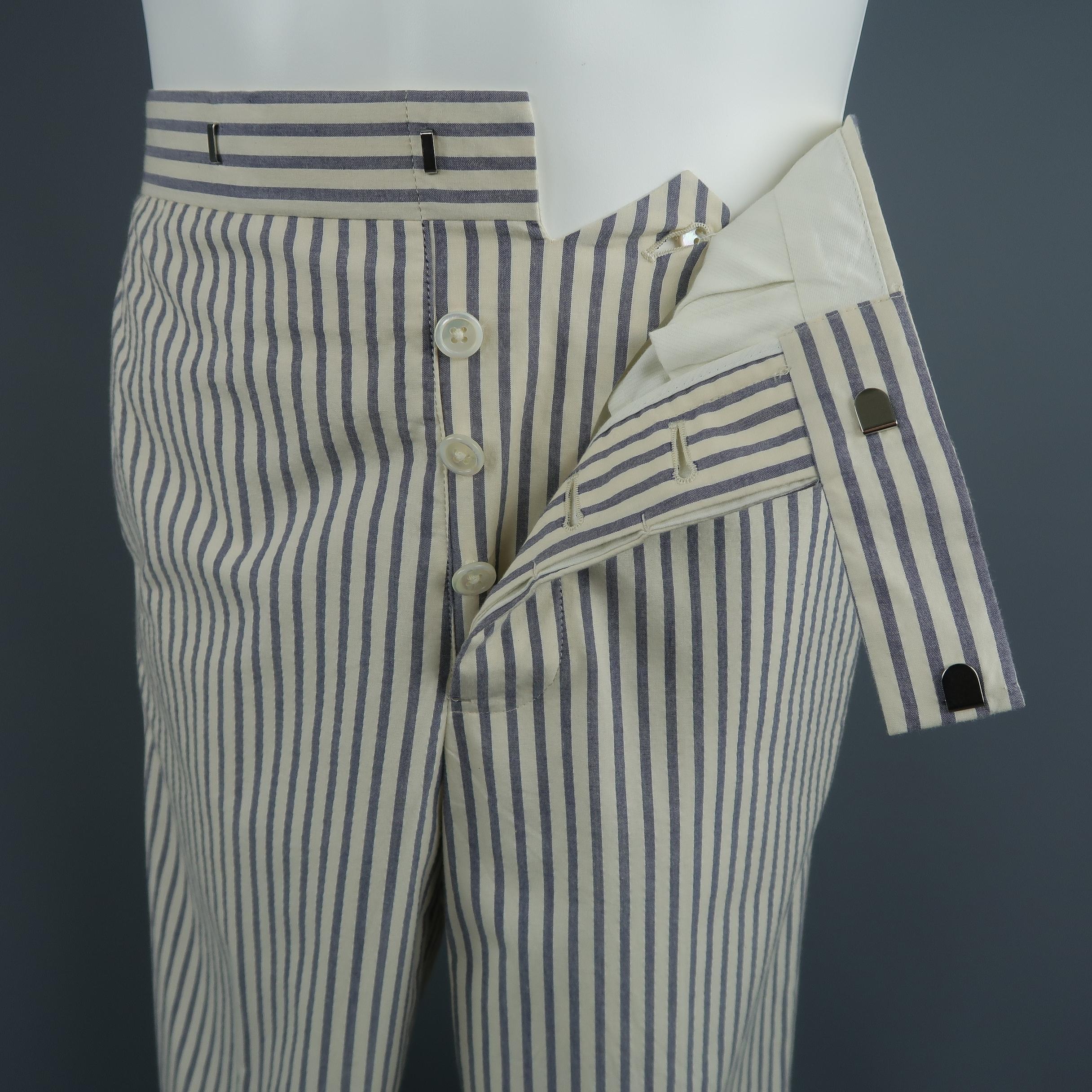 Black Fleece Beige and Gray Stripe Cotton Cuffed Pants 2