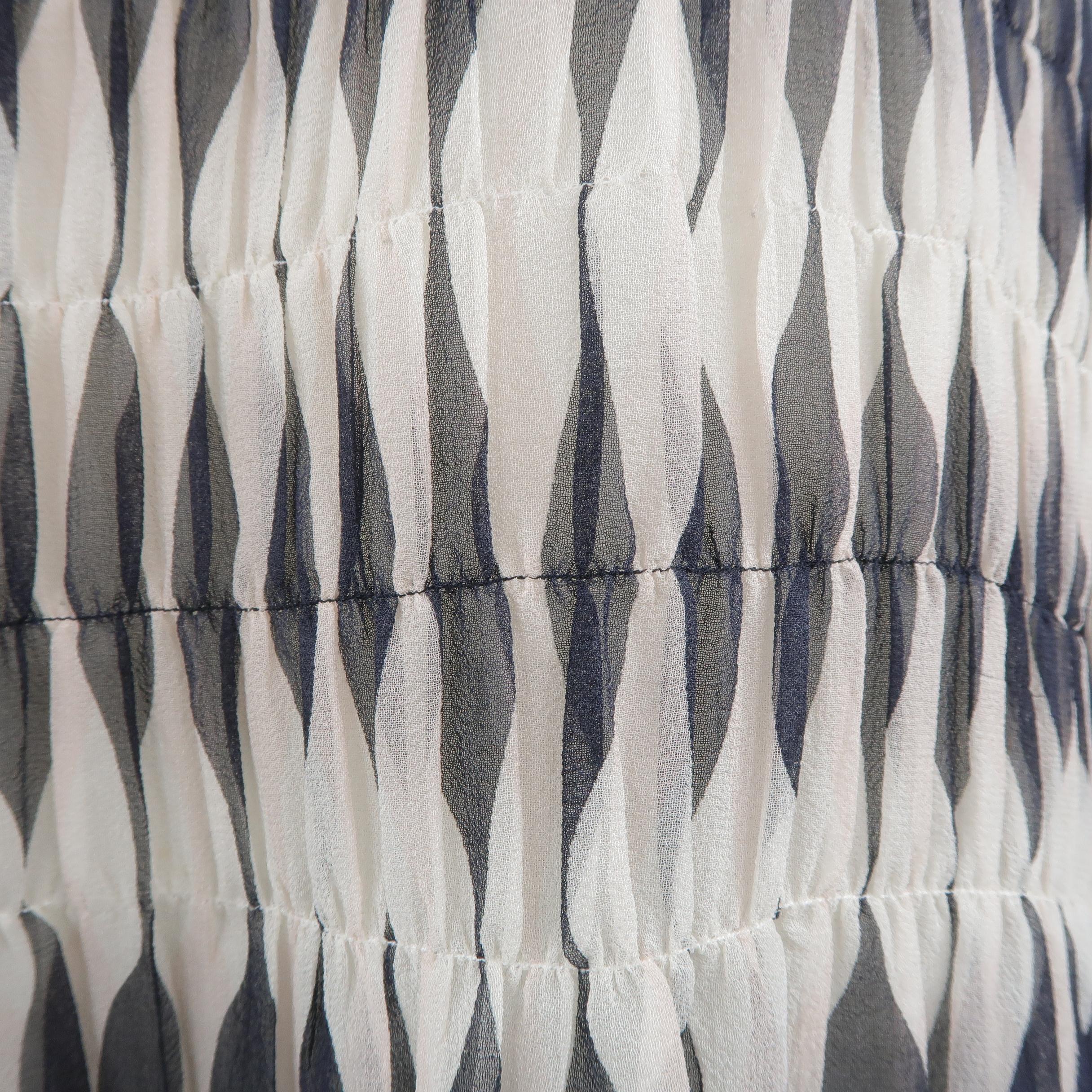 AKRIS Size 8 Black & White Geometric Print Silk Skirt 2