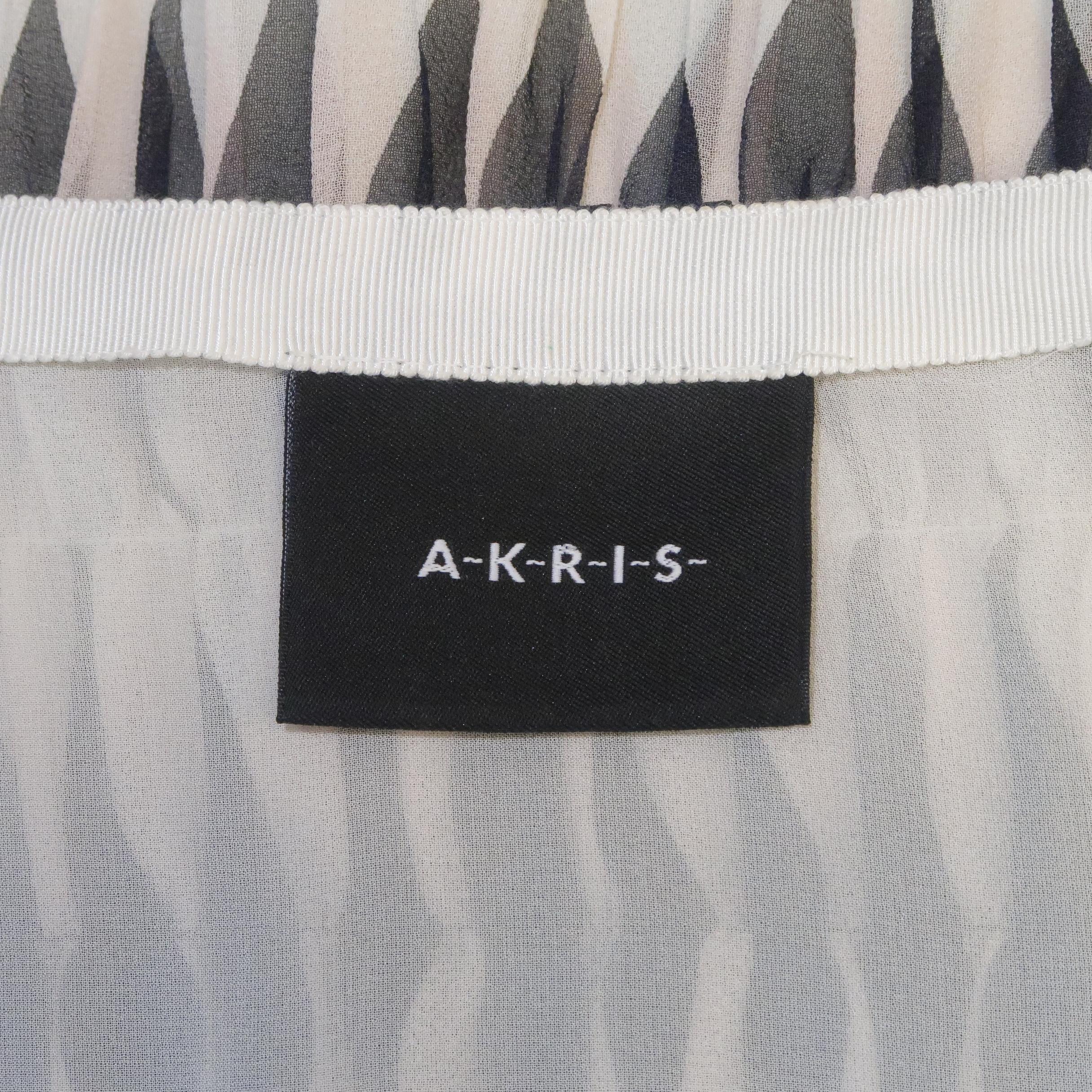AKRIS Size 8 Black & White Geometric Print Silk Skirt 3