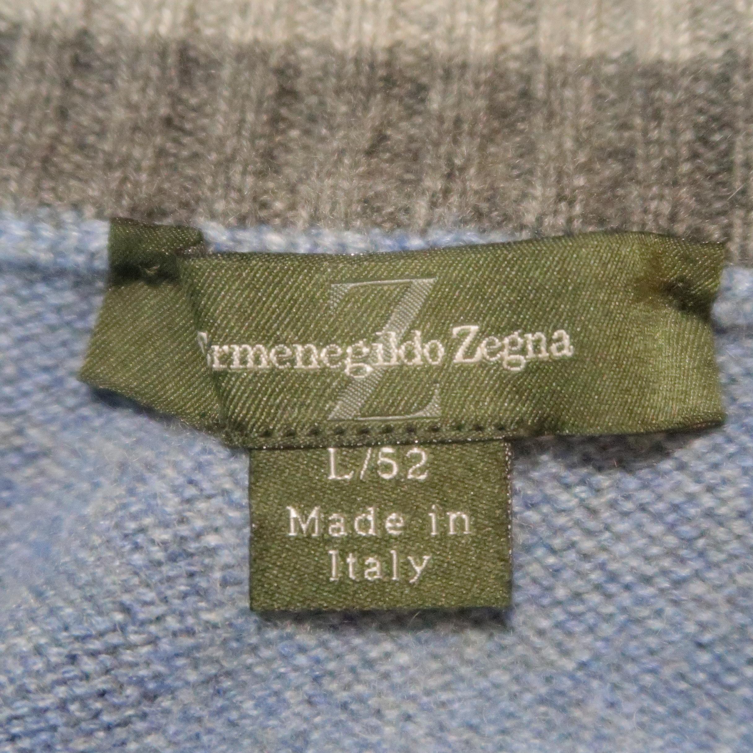 ERMENEGILDO ZEGNA Size 42 Blue & Grey Knitted Cashmere Half Zip Sweater 4