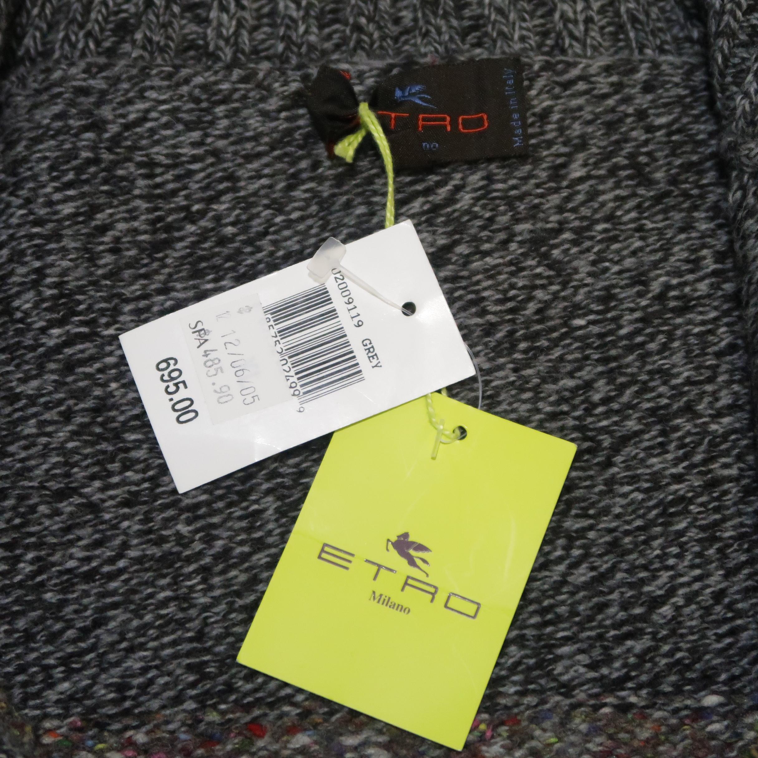 ETRO Size XL Grey Stripe Wool Zip Up Cardigan 3