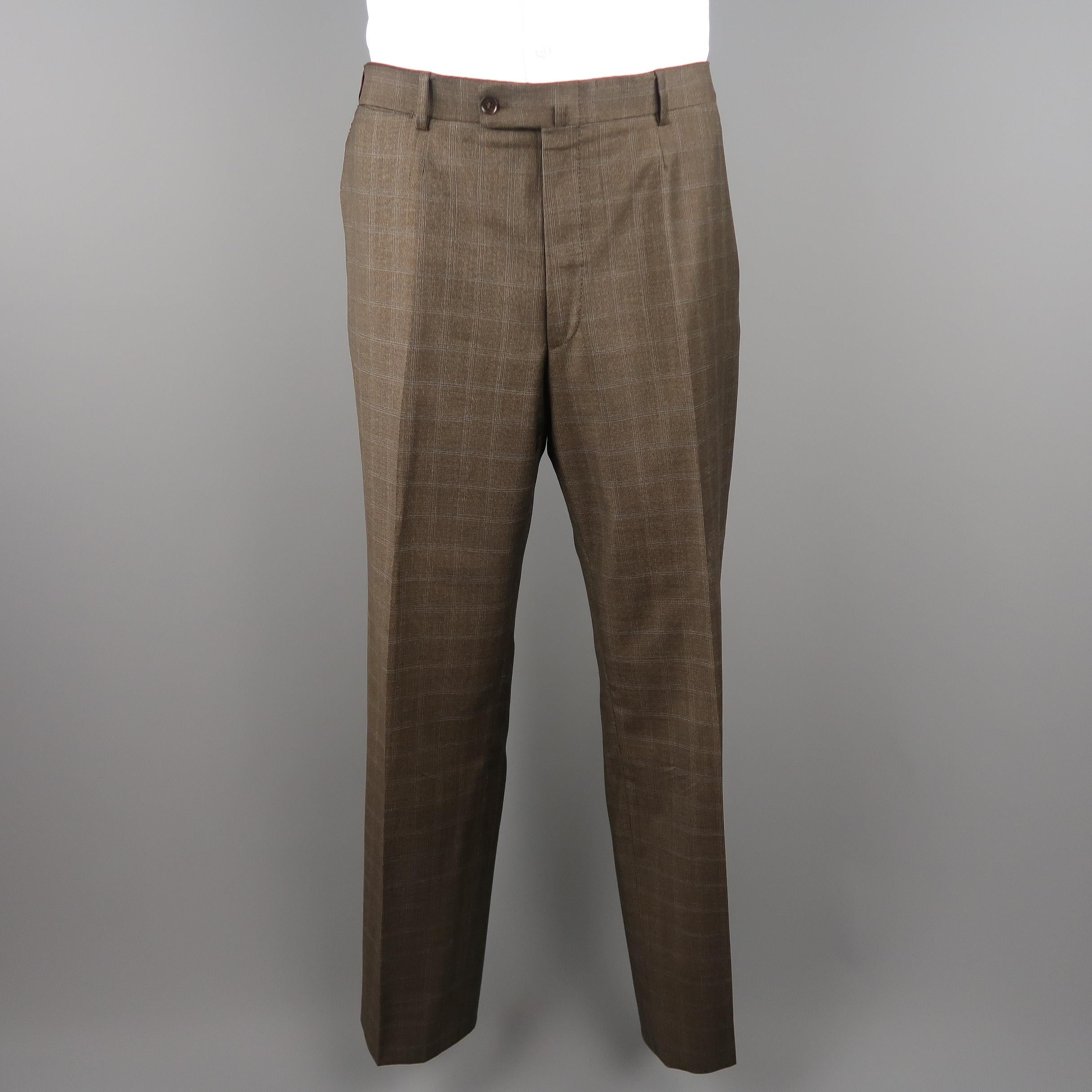 ISAIA 48 Long Brown Window Pane Wool Single Breasted 2 Button Suit 1