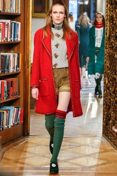 CHANEL Size 12 Navy Woven Alpaca Blend Tweed Gold Chain Trim Salzburg Coat