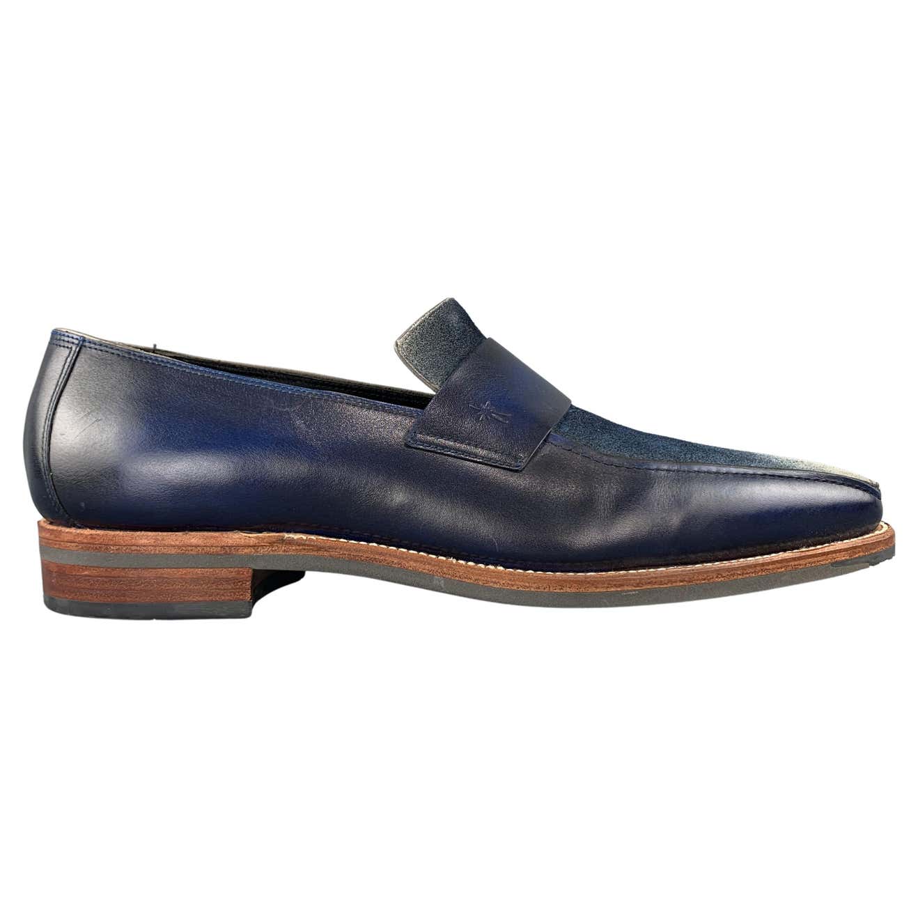 CORTHAY Size 10.5 Blue Ombre Leather Slip On Loafers For Sale at ...