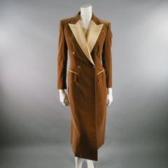 RICHARD TYLER 8 Champagne Silk Shift Dress & Brown Double Breasted Tuxedo Coat