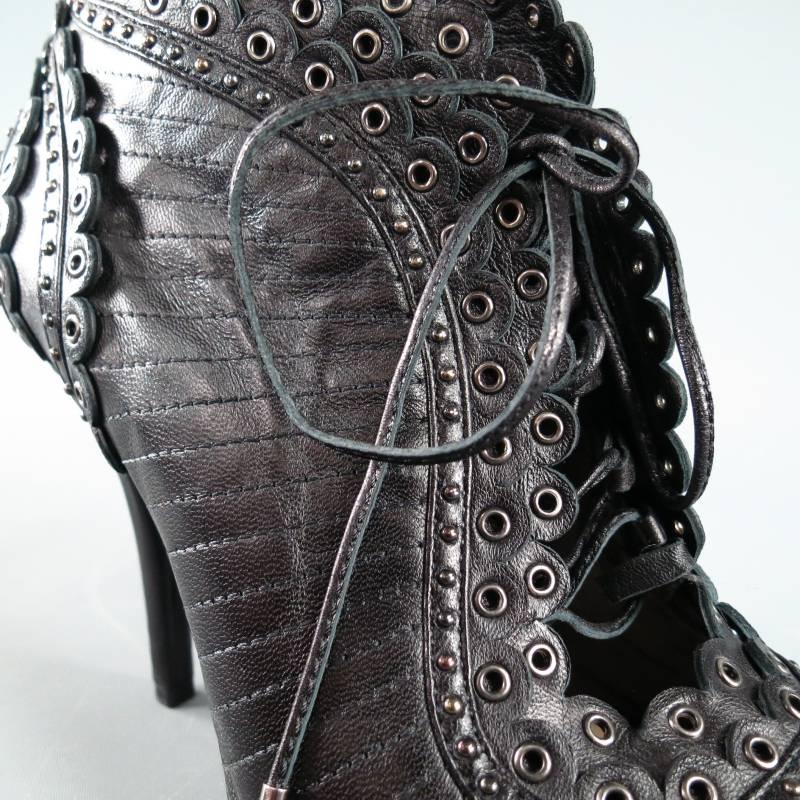 CHRISTIAN DIOR Size 6 Black Studded Lace up Leather Peep Toe MUSE Booties 5