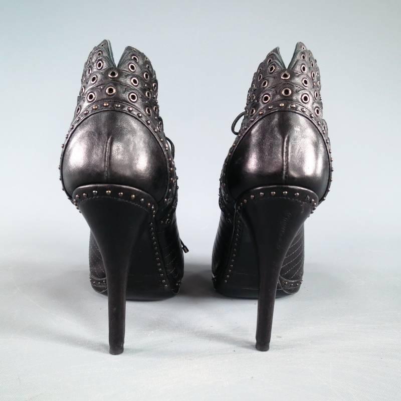 CHRISTIAN DIOR Size 6 Black Studded Lace up Leather Peep Toe MUSE Booties 1