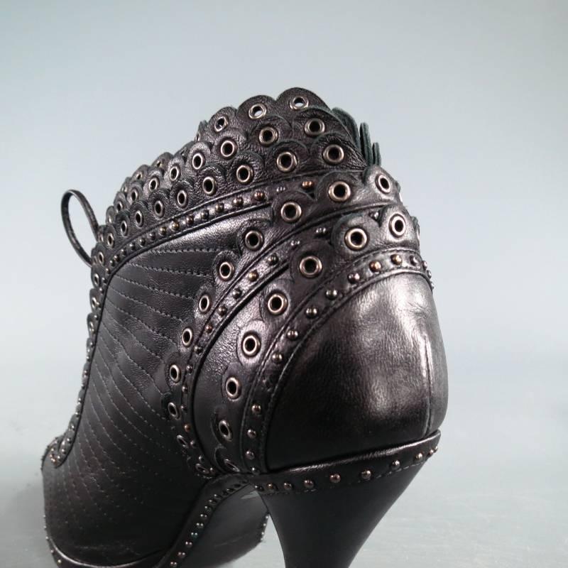 CHRISTIAN DIOR Size 6 Black Studded Lace up Leather Peep Toe MUSE Booties 4