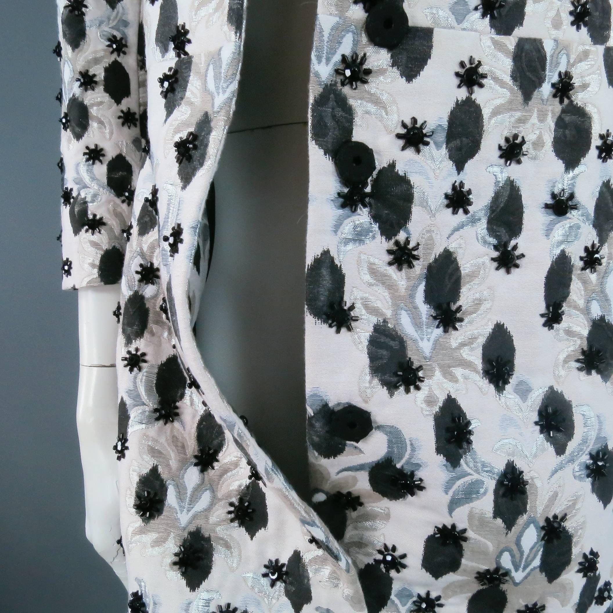 Women's Giambattista Valli Gray Brocade Floral Beaded Coat Dress 