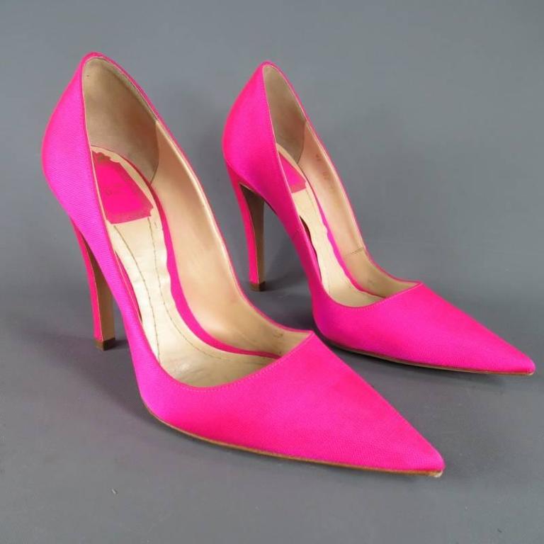 CHRISTIAN DIOR by Raf Simons Size 6 Neon Pink Pointed Pumps Rosa Spring