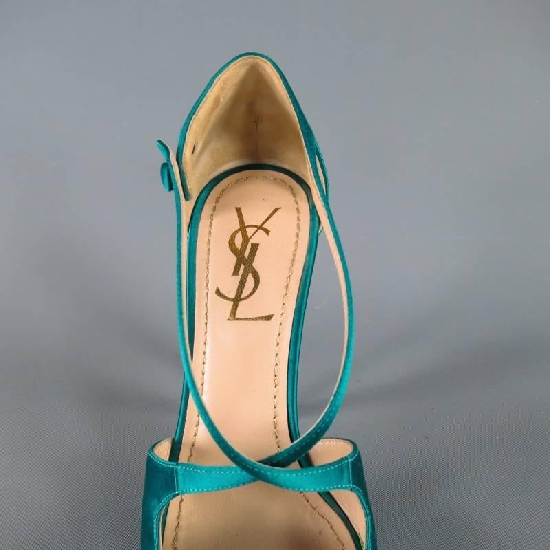 YVES SAINT LAURENT Size 6 Turquoise Silk Cross Strap -TRIBUTE 105- Sandals In Excellent Condition In San Francisco, CA