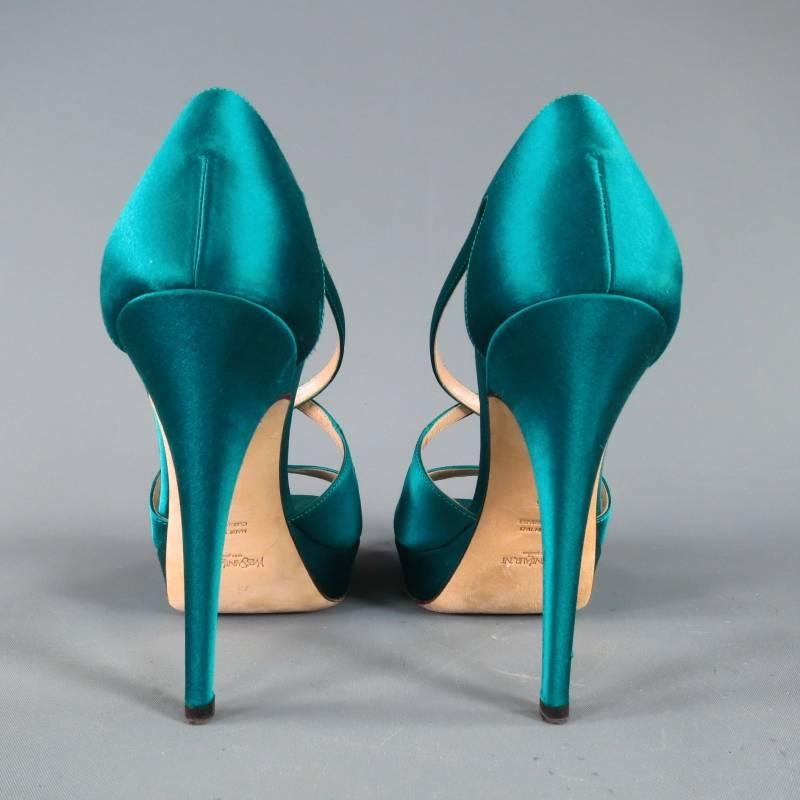 YVES SAINT LAURENT Size 6 Turquoise Silk Cross Strap -TRIBUTE 105- Sandals 1