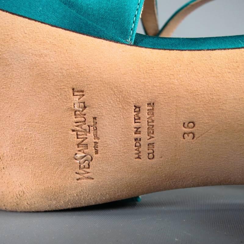 YVES SAINT LAURENT Size 6 Turquoise Silk Cross Strap -TRIBUTE 105- Sandals 3