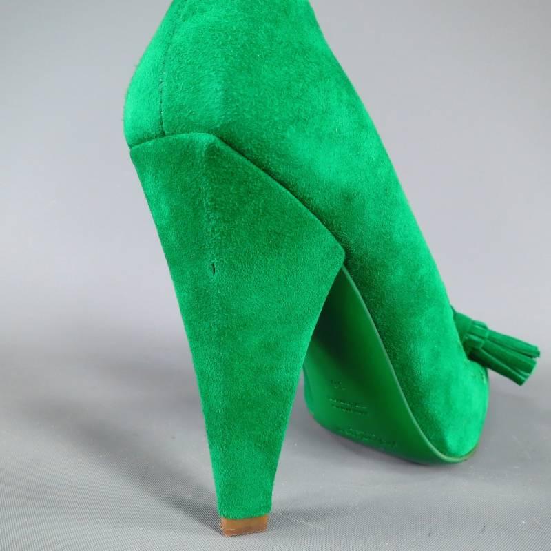 YVES SAINT LAURENT Size 6 Green Suede Tassels -Saint GERMAN- Pumps 4