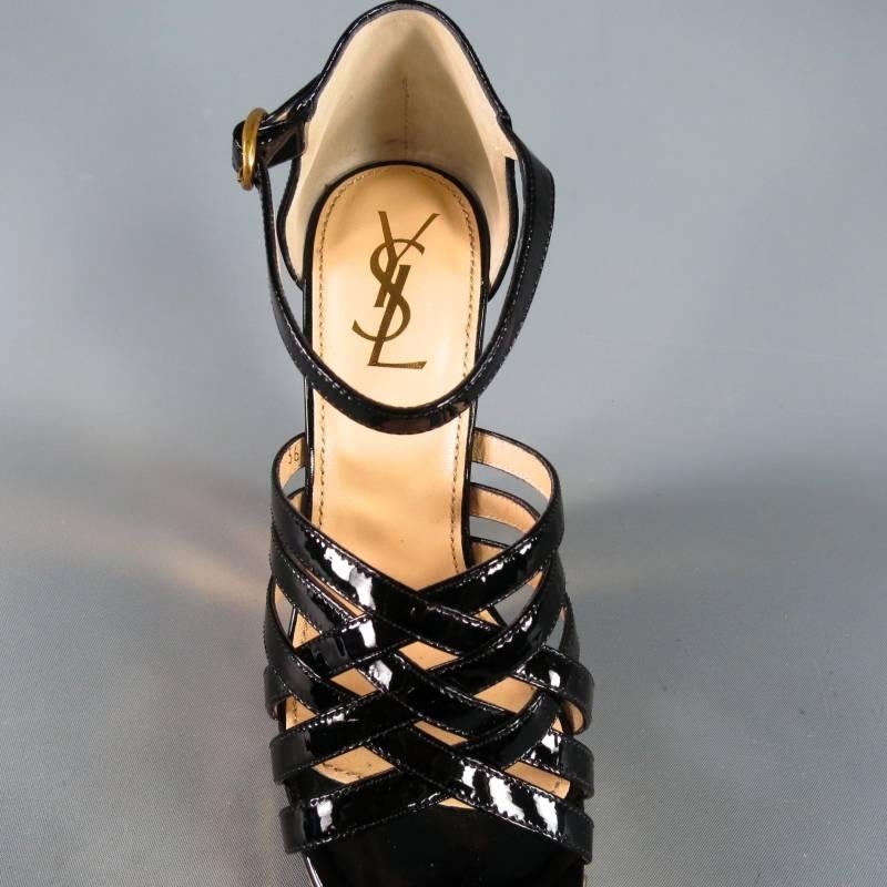 Yves Saint Laurent Black Patent Leather Woven Strap Gold IDOLE wedges     1