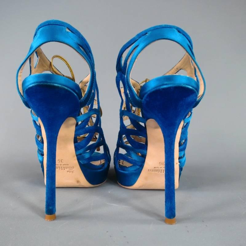 John Galliano Aqua Blue Silk and Suede Platform Gold Lace Up Platform Sandals 2