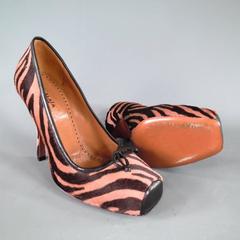 ALAÏA Size 6 Pink Zebra Tiger Pony Hair Square Toe Bow Pumps
