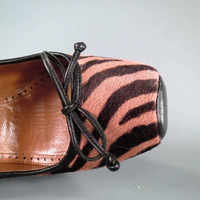Women's ALAÏA Size 6 Pink Zebra Tiger Pony Hair Square Toe Bow Pumps