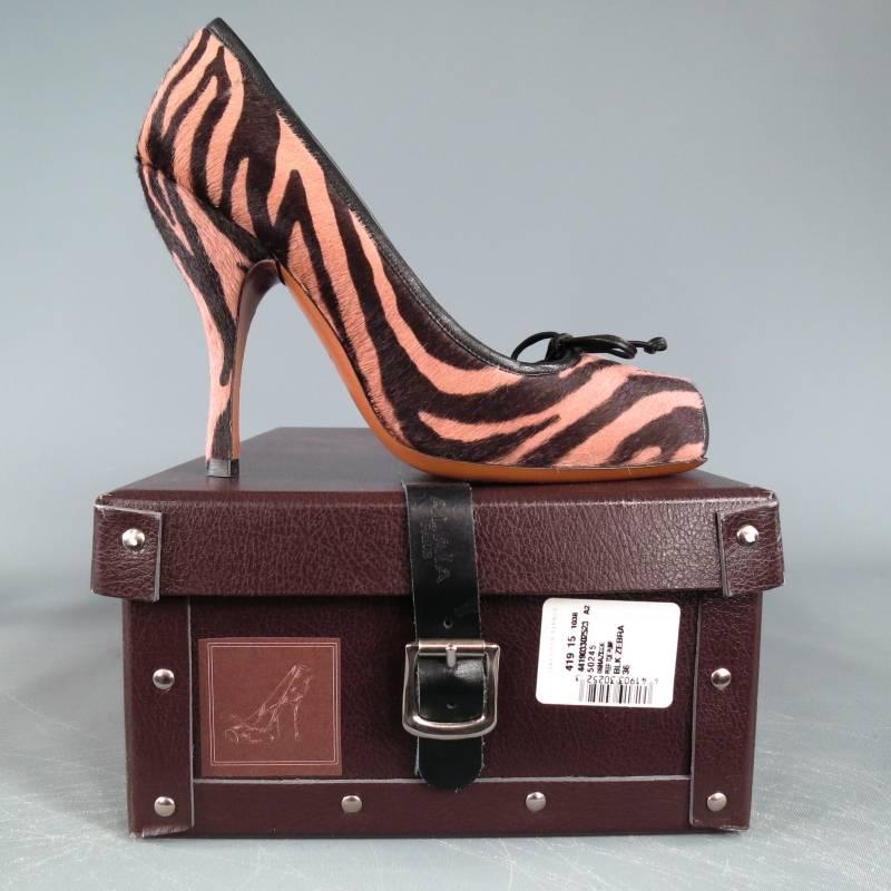 Black ALAÏA Size 6 Pink Zebra Tiger Pony Hair Square Toe Bow Pumps