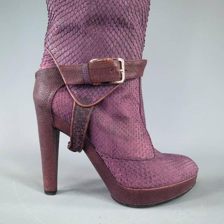 CHRISTIAN DIOR Size 6.5 Purple Python Knee High Harness Boots at 1stDibs