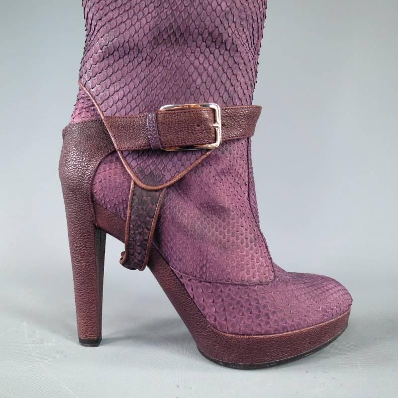 Women's CHRISTIAN DIOR Size 6.5 Purple Python Knee High Harness Boots