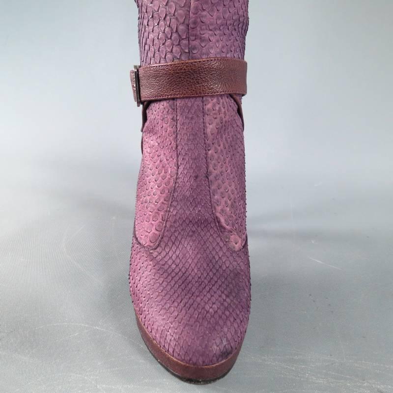 CHRISTIAN DIOR Size 6.5 Purple Python Knee High Harness Boots 1