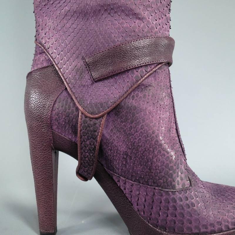 CHRISTIAN DIOR Size 6.5 Purple Python Knee High Harness Boots 3